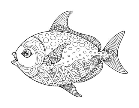 fish coloring page design clear background, mandalas design, and print design