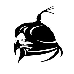 falcon wearing hood cover - hunting bird black and white vector head portrait