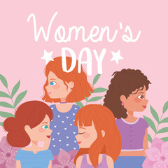 womens day profile group female cartoon flowers