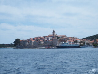 View towards the old town of Korcula, Croatia