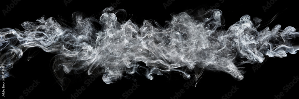 Wall mural horizontal white smoke isolated on black