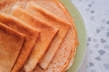 Russian pancakes. Maslenitsa and crepe week concept. Top view