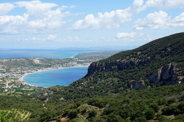Fototapeta na wymiar the view of Kefalos from Vigles Agrielia Thymianos Richtis Panagia Styloti, Kos Island, Greece, May