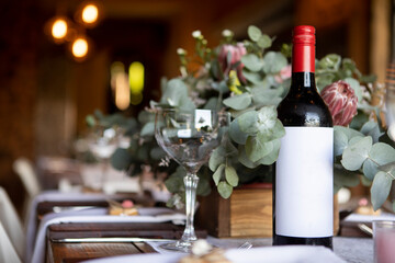 Wine bottle on a table with copy space