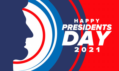 Happy Presidents day in United States. Washington's Birthday. Federal holiday in America. Celebrated in February. Patriotic american elements. Poster, banner and background. Vector illustration