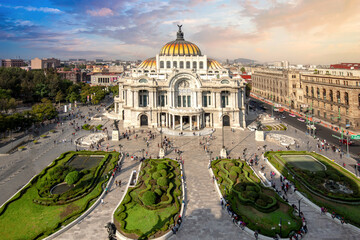 Landmark Palace of Fine Arts (Palacio de Bellas Artes) in Alameda Central Park near Mexico City Zocalo Historic Center.