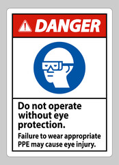 Danger Sign Do Not Operate Without Eye Protection, Failure To Wear Appropriate PPE May Cause Eye Injury