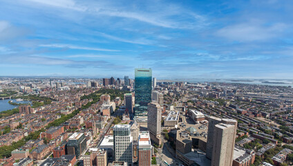 Obraz na płótnie Canvas Panoramic aerial view of Boston financial district, historic center, Beacon Hill and Charles River.