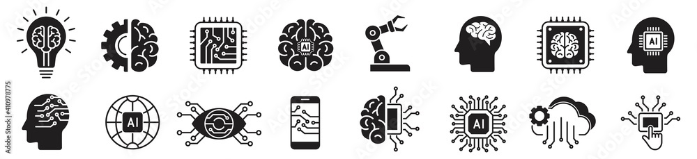 Wall mural artificial intelligence icons set. simple set of artificial intelligence vector illustration on whit