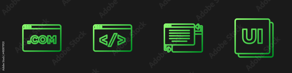 Wall mural set line ui or ux design, , front end development and . gradient color icons. vector.