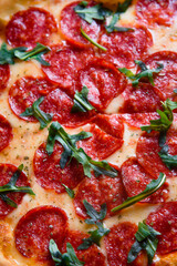 Pepperoni pizza, close-up, macro vertical