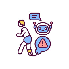 AI takeover RGB color icon. Human replaced with artificial intelligence technology. Labor problem. Robots replace people. Future unemployment risk. Work automation. Isolated vector illustration