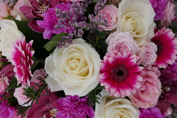 Bouquet of pink and white flowers.