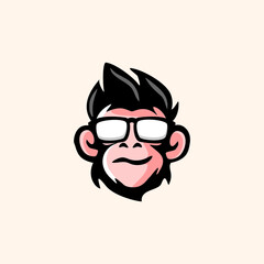 monkey geek nerd Logo Vector Illustration, Geek Glasses, 
,logo template