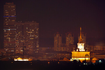 Fototapeta premium Moscow, Russia. February 1, 2021. Pavilion no.1 Central at VDNH. VDNH is one of the largest city park, exhibition center and amusement park in the world. 
