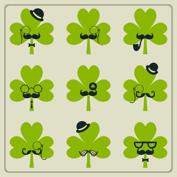 St Patricks day mustached shamrock set