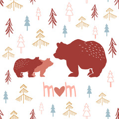 Bear with bear cubs Mother's Day card stock illustration. Abstract, Animal, Animal Family, Animal Wildlife, Animals In The Wild © Mrs Opossum
