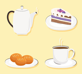 bundle of four breakfast delicious icons vector illustration design