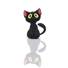cute cat black  cartoon 3D ilustration character.