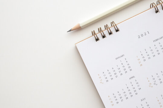 2021 Calendar With Pencil On White Background Business Planning Appointment Meeting Concept