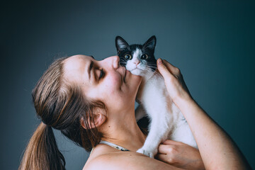 Young woman with kitten