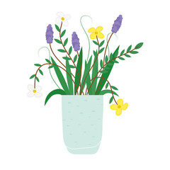 flowers houseplant in ceramic pot vector illustration design