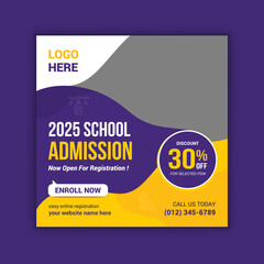 School admission social media post and school education promotional banner