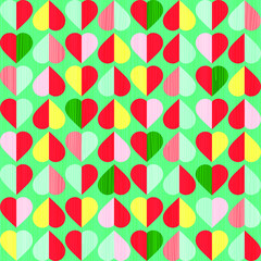 Hearts seamless vector pattern. Colorful background of multicolored scribbled chaotic hearts. Hand drawn illustration. EPS10.