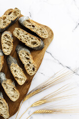 Slices of natural homemade bread from above