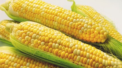 Fresh, yellow cobs of appetizing corn	