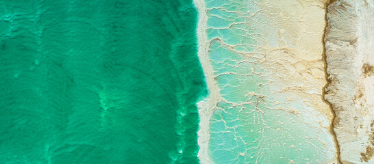 Panoramic aerial view of salt veins from 2 sides of a road that cross in the middle. Dead sea, Negev, Israel.