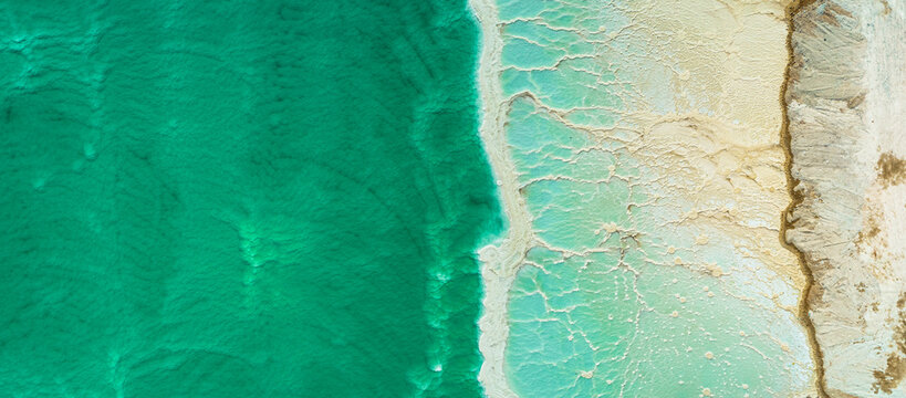 Panoramic aerial view of salt veins from 2 sides of a road that cross in the middle. Dead sea, Negev, Israel.