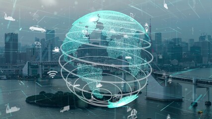 Global connection and the internet network modernization in smart city . Concept of future 5G...