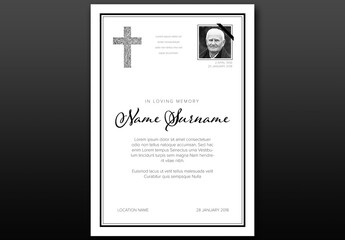 Funeral Death Notice Condolence Card Layout with Photo Placeholder