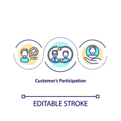 Customer participation concept icon. New value for global brands idea thin line illustration. Leverage customer experience. Vector isolated outline RGB color drawing. Editable stroke