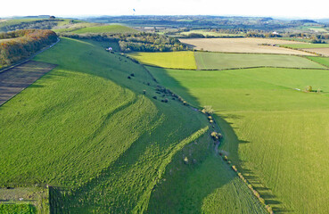 Aerial view of the fields at Monks Down in Wiltshire	