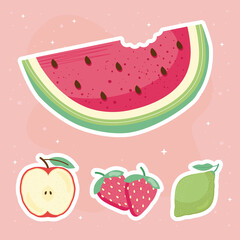 fresh and delicious fruits icons vector illustration design