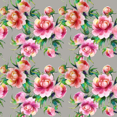  Seamless pattern red peonies