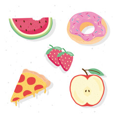 bundle of five fresh and delicious food icons vector illustration design