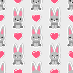 Seamless pattern with cute rabbits and hearts