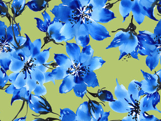Fototapeta premium Seamless pattern of blue flowers