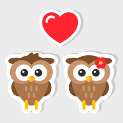 Couple of owls with heart. Vector illustration