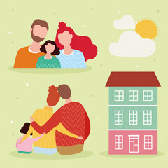 bundle of four family members and set icons vector illustration design