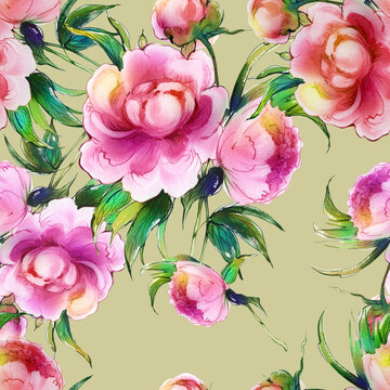  Seamless pattern red peonies © Irina Chekmareva