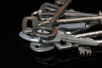Group of old and worn door keys