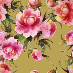  Seamless pattern red peonies