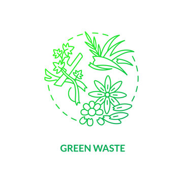 Green waste concept icon. Organic waste type idea thin line illustration. Refuse from garden. Biological fertilizer. Greenwaste. Scraps, pruning, weeds. Vector isolated outline RGB color drawing
