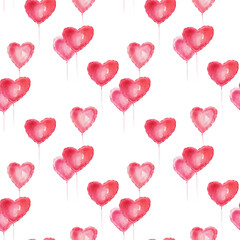 Plakat Valentines Day seamless pattern. Watercolor hand drawn texture. Hearts air balloons print
