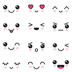 Vector Kawaii emotions, adorable characters icons design
