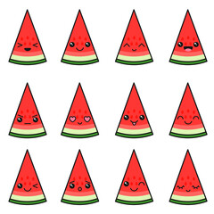 Set of sweet watermelons with different emotions
